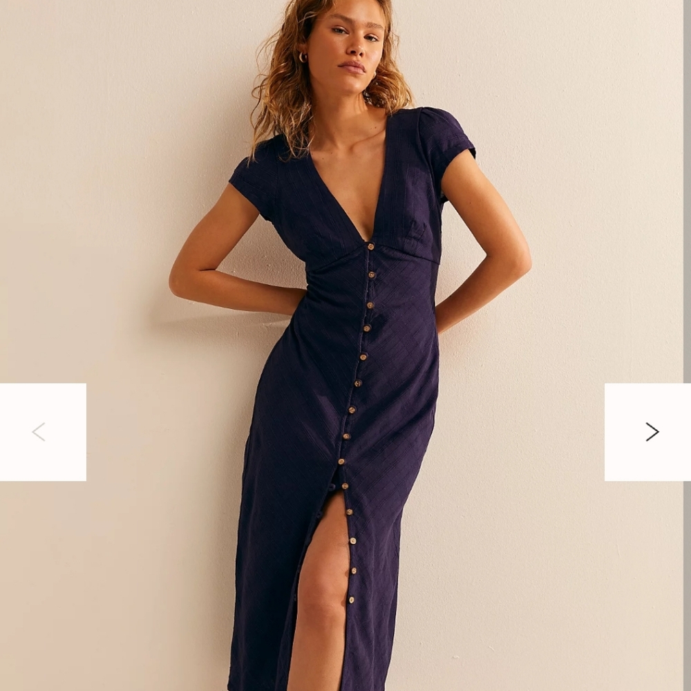Free People New In Town Midi Dress- Deep Blue